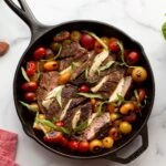 cast iron skillet with food